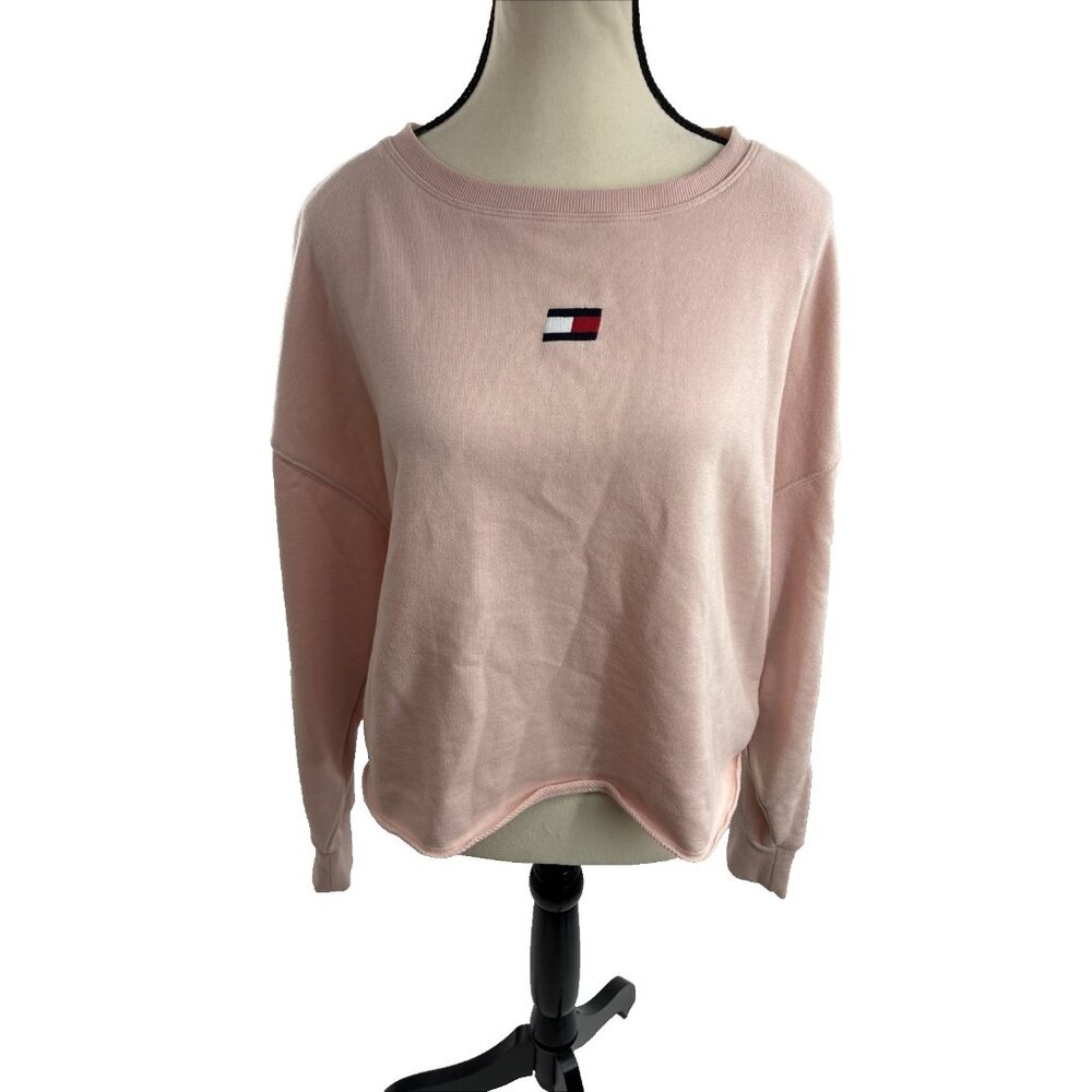 Tommy Hilfiger Womens Sweatshirt Pink Logo Crewneck Long Sleeve Size S